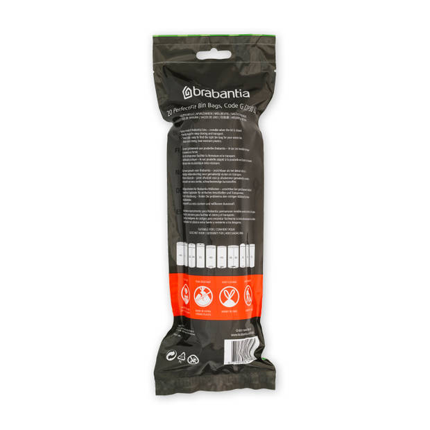 Brabantia PerfectFit afvalzak met trekbandsluiting code G, 23-30 liter, 20 stuks/rol - Wit