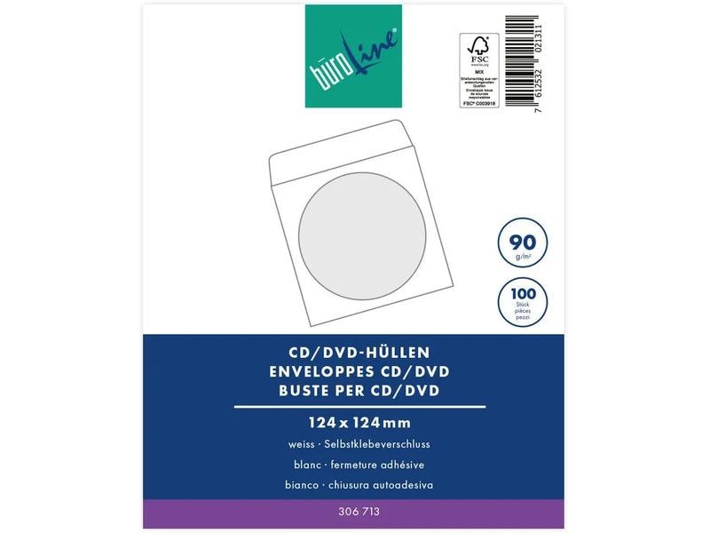 Büroline Hülle CD / DVD Weiss, 100 Stück CD/DVD-Couverts mit Fenster