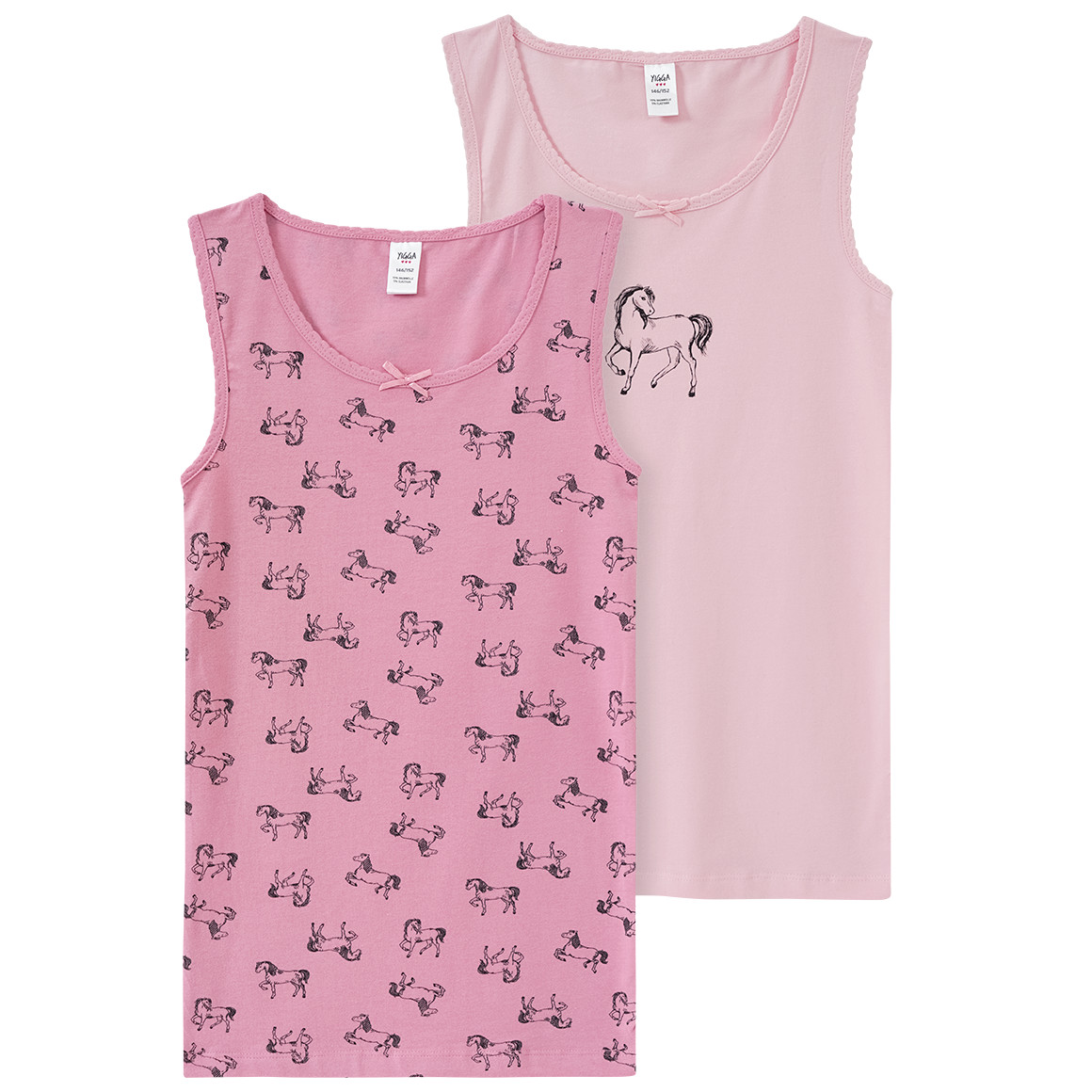 Topolino 2 Mädchen Unterhemden mit Pferde-Motiven rosa / dunkelrosa