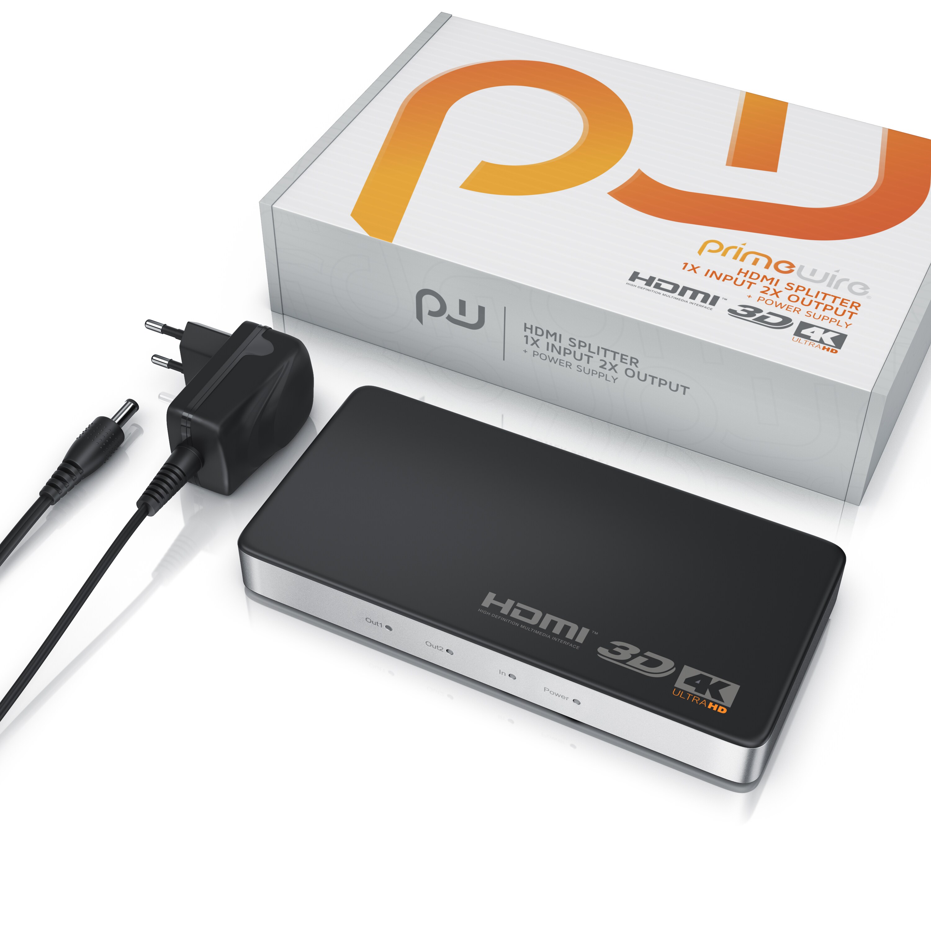 Primewire HDMI Splitter Verteiler 4K UHD Sat Verteiler 2160p 4K 30Hz, Full HD 144 Hz, 1 in 2 Out, CEC, HDCP, 3D Ready, Deep Color 30Bit 36Bit 48Bit