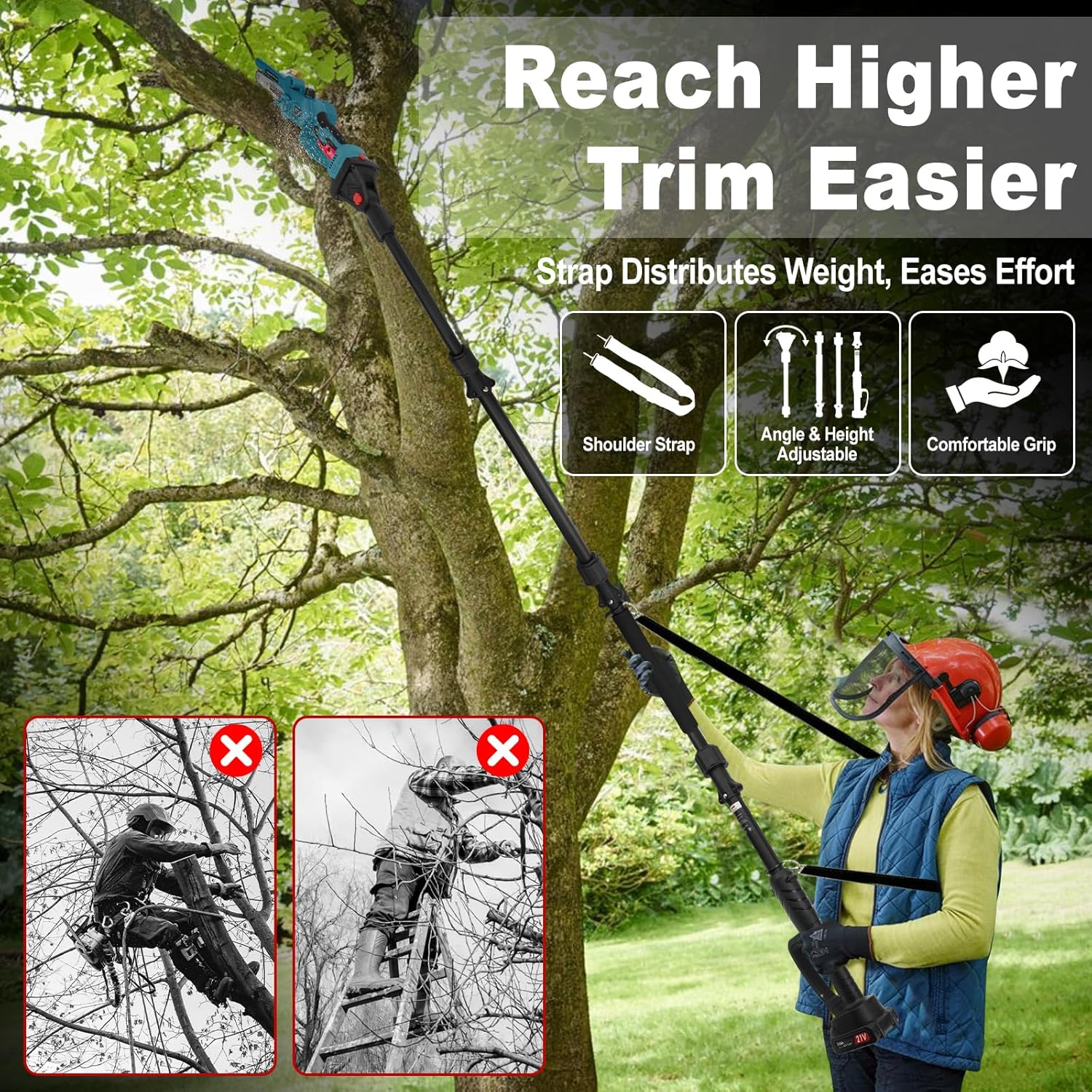 4 in 1 Akku Astschere Mini Kettensäge Teleskop mit 2x4Ah Akkus, 55 mm Elektrische Gartenschere, 6 Zoll Hochentaster Astsäge, Maximale Reichweite bis 4,1m, Bürstenlos Motor für Makita 18V