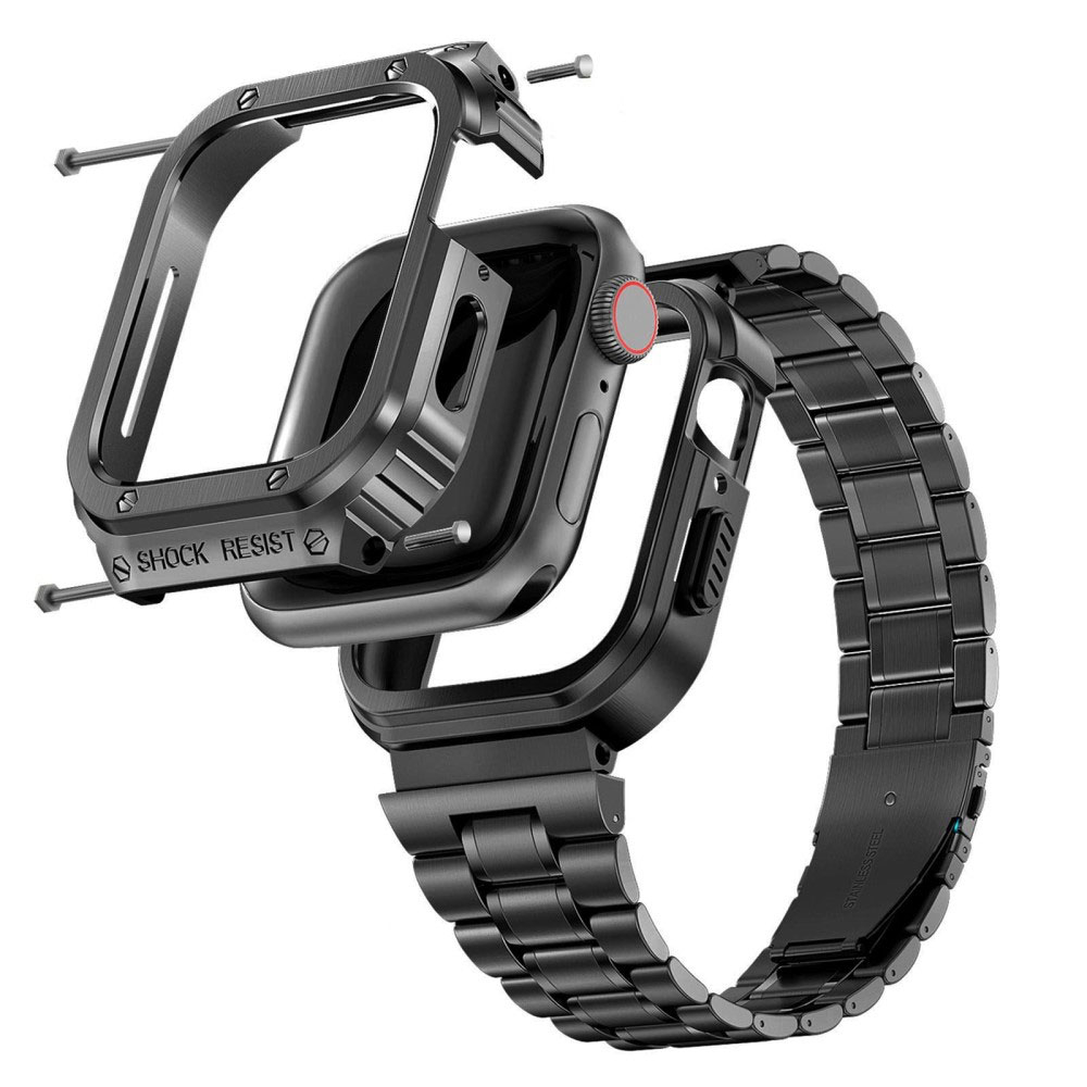Apple Watch (45 mm / 44 mm) Klassisches Edelstahl Armband   Bumper Case - Schwarz