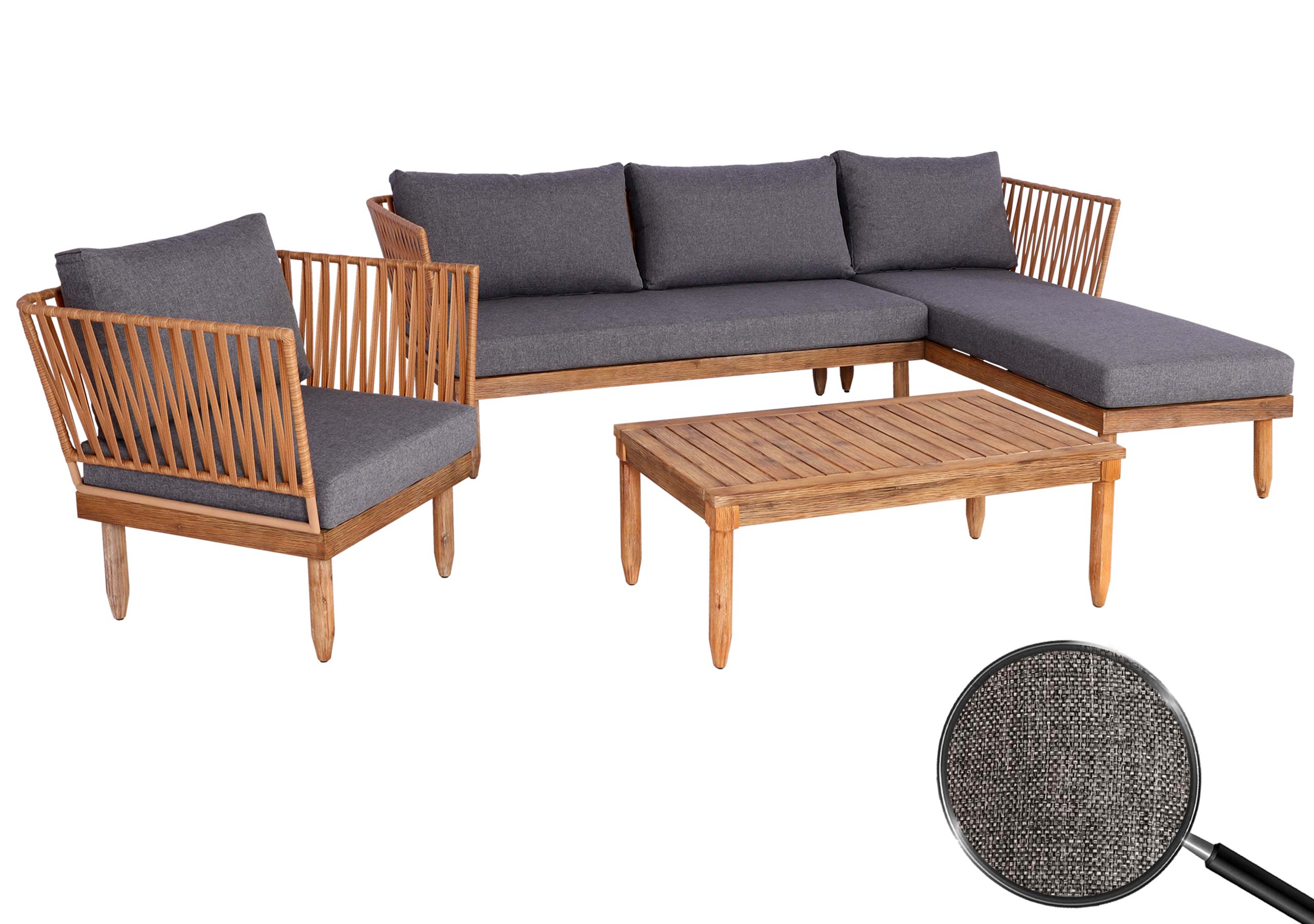 Garten-Garnitur MCW-L29, Garnitur Sitzgruppe Lounge-Set Sofa, Akazie Holz MVG-zertifiziert ~ dunkelgrau