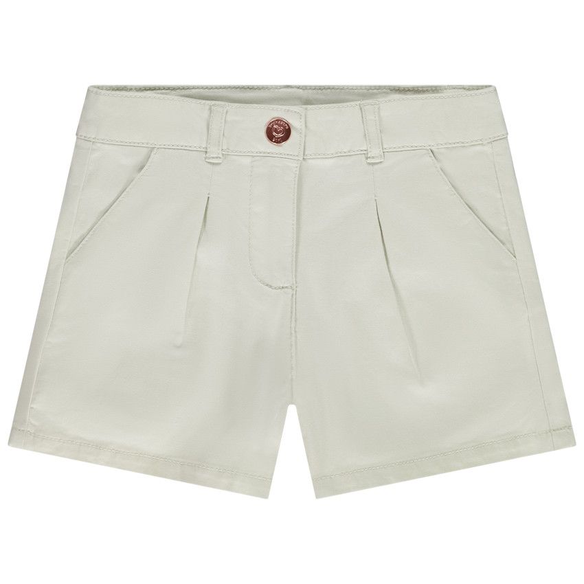 Short en twill uni effet pince pour fille - Ecru