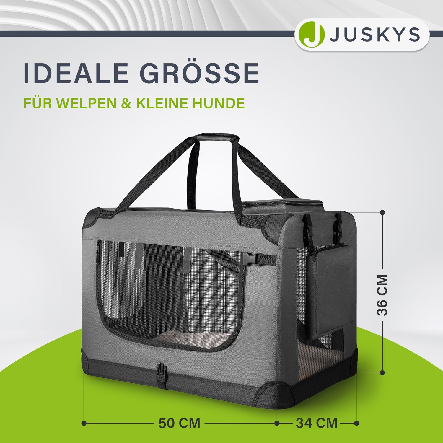 Juskys Hundetransportbox Lassie S (grau) faltbar mit Decke - 34x50x36 cm Hundetasche Hundebox