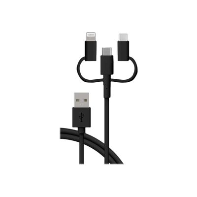 Bigben Connected - Câble 3 en 1 USB A/micro USB & USB C & Lightning - 1.2 m - noir