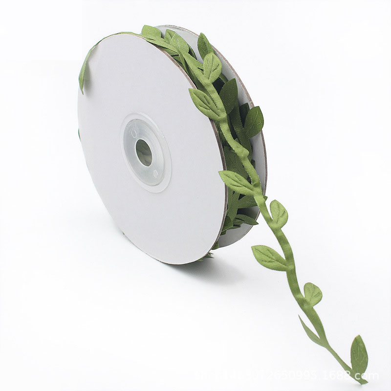 (2cmx10m) Geschenkband Stoff Deko Band im Blätter Design - Grün