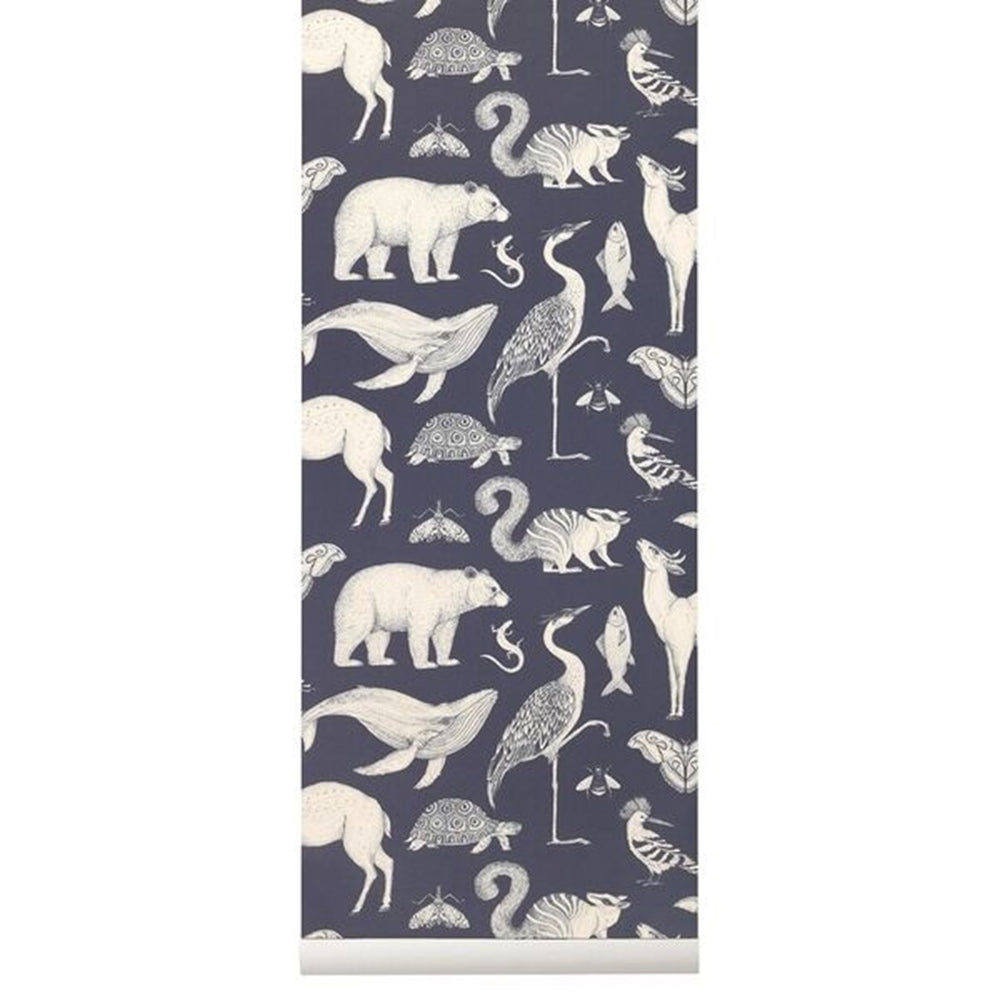 Katie Scott Wallpaper Animal Dark Blue - Ferm Living | Luksusbaby