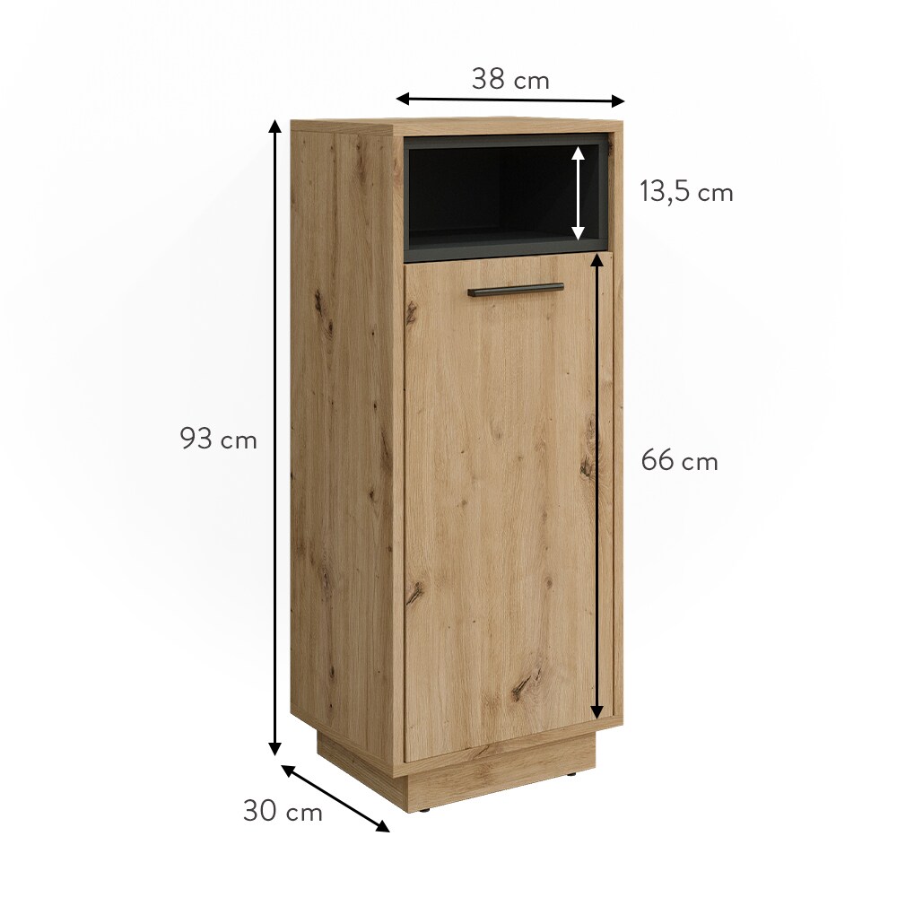 Vicco Midischrank Badschrank Badezimmermöbel Beatrice Eiche Anthrazit modern 38x93 Badezimmer Schrank Badmöbel Schranktür Schrankfach Ablage Aufbewahrung