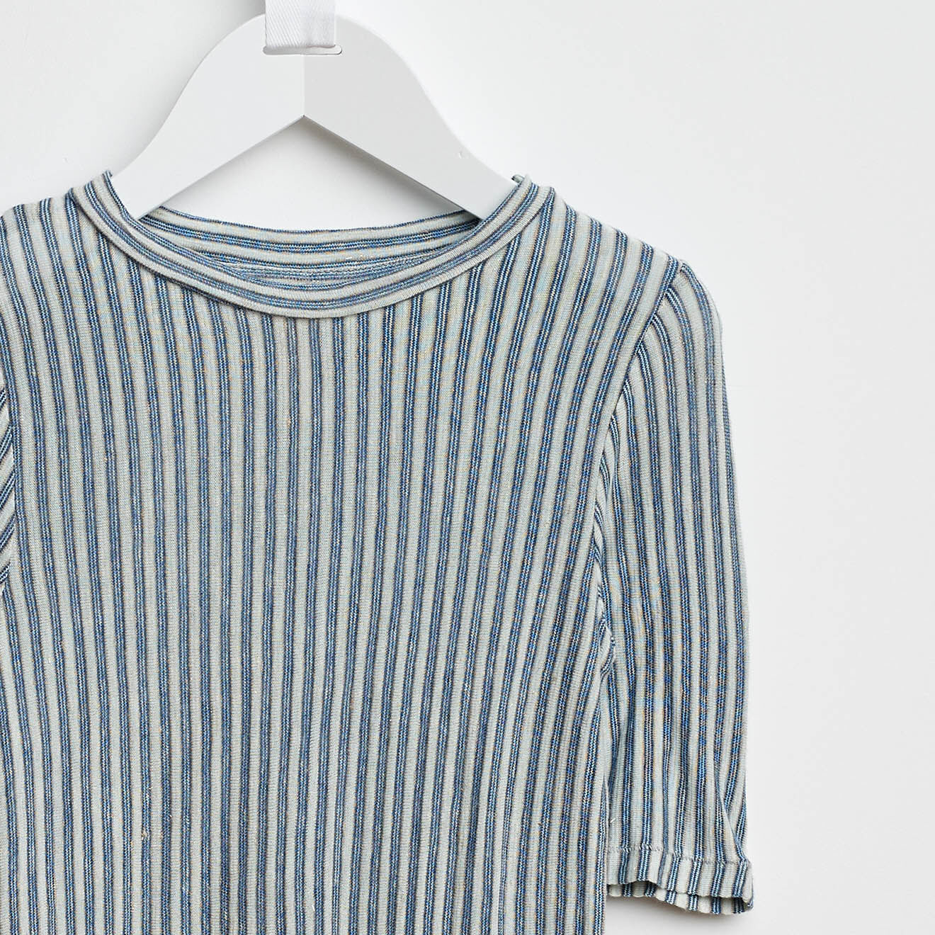 Bellerose T-Shirt Camel en Coton & Lin mélangé rayé gris/blanc