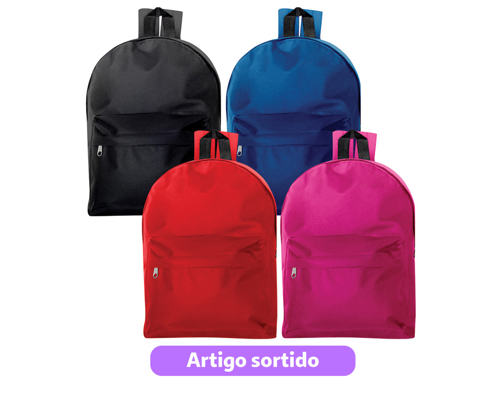 MOCHILA GRANDE BASIC BAGS COM 2 FECHOS 30X40X14CM CORES SORTIDAS