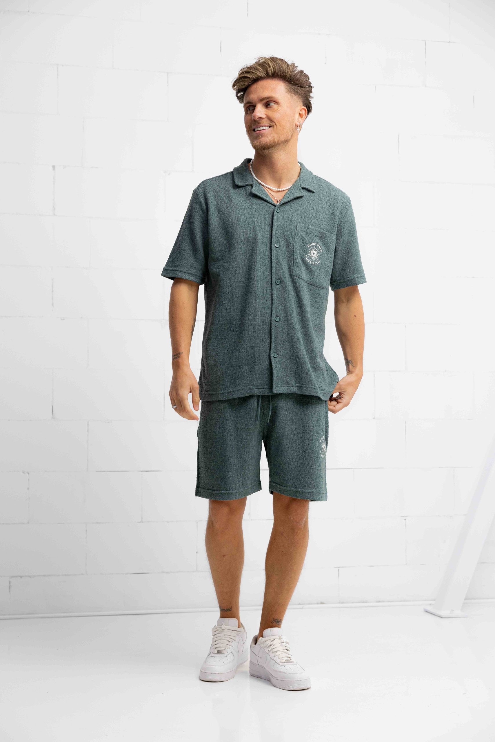 Pure Path Bouclé Shortsleeve T-Shirt Heren Groen