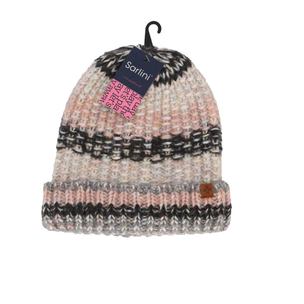 gestreepte muts roze/grijs