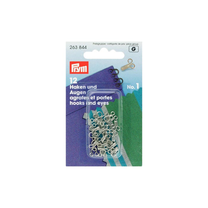 Prym-12 haken en ogen nr. 1 messing, zilverkleurig