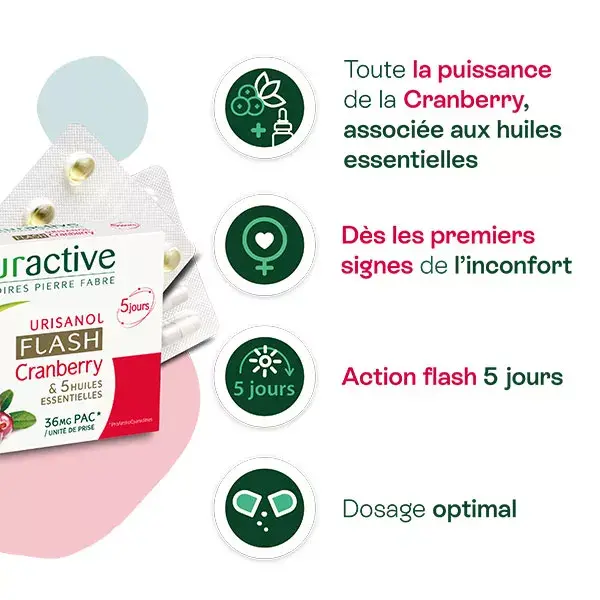 Naturactive Urisanol Flash Cranberry et 5 Huiles Essentielles 10 gélules et 10 capsules
