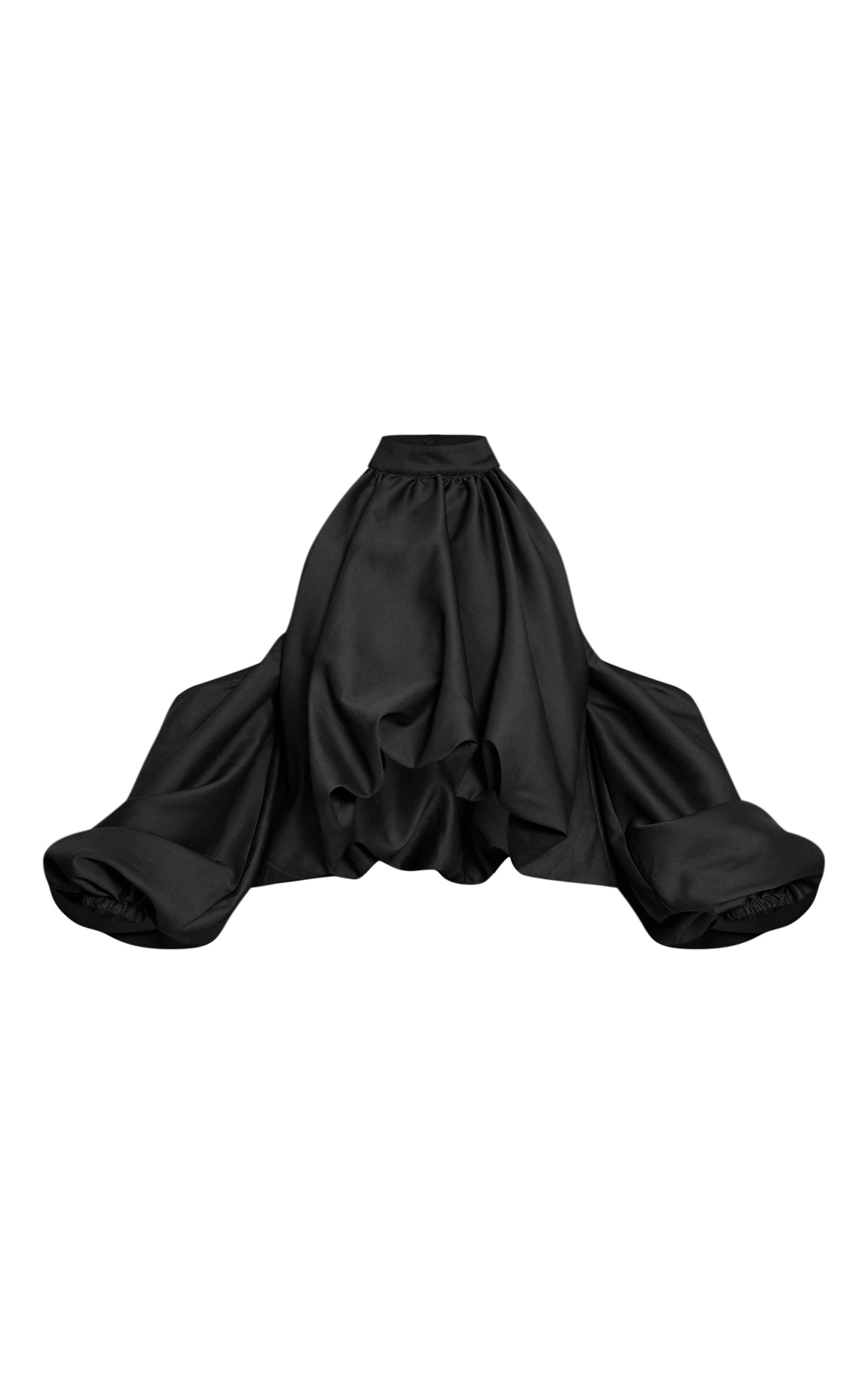 Noir Haut Shape Col Halter À Épaules Dénudées Et Manches Bouffantes