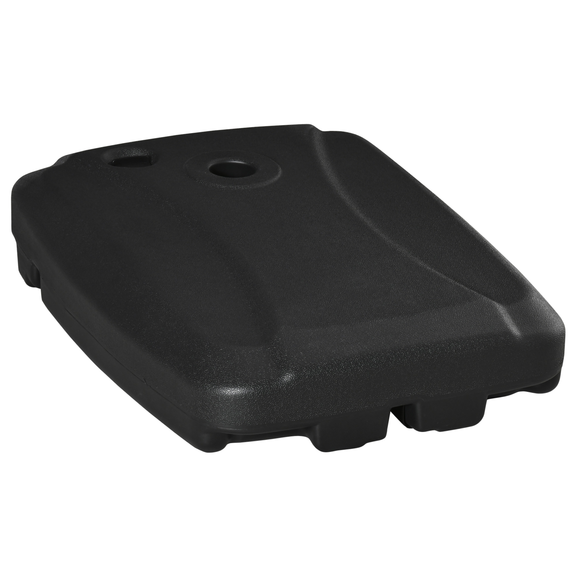 Base para guarda-sol Outsunny com 2 rodas, enchível com água (60 kg), areia (68 kg) ou uma mistura de ambos (75 kg), suporte em cruz para guarda-sol para jardim, pátio e terraço, 80x60x17 cm, preta.