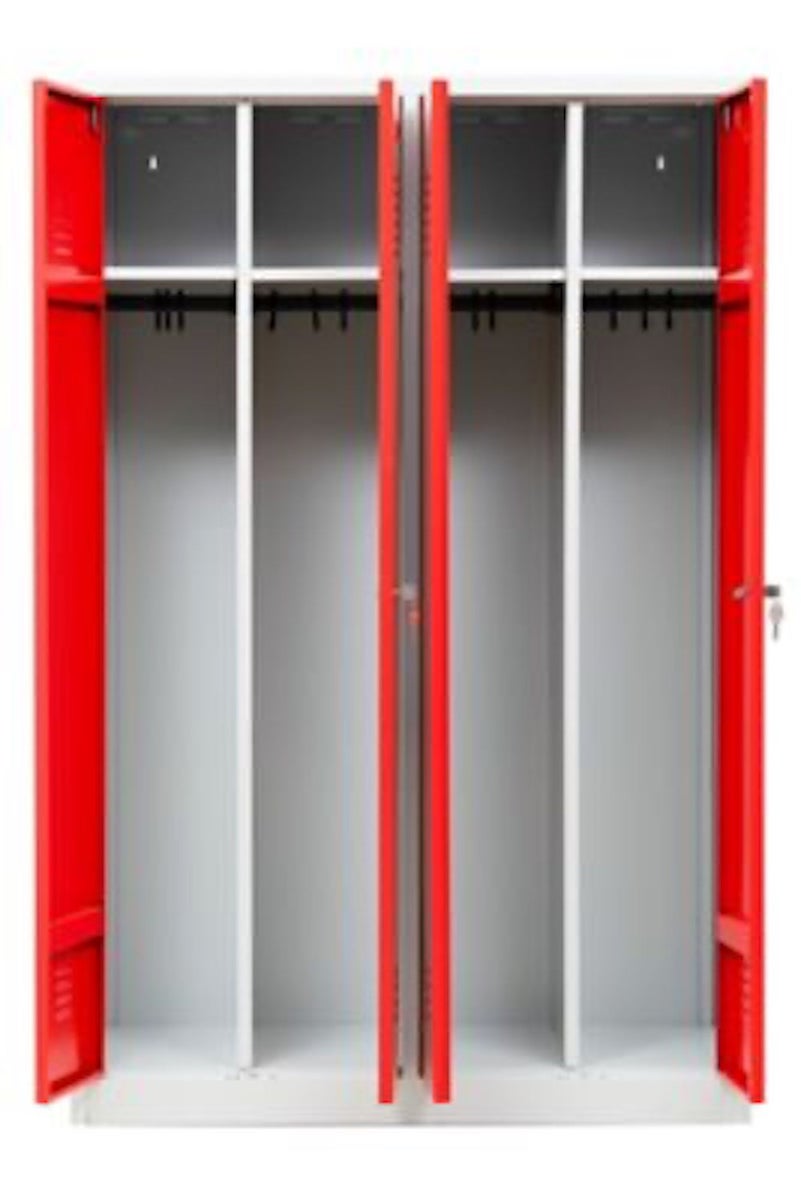PROREGAL Garderobekast Camel 4 Compartimenten & 2 Sloten HxBxD 180 x 117 x 50 cm Cilinderslot Grijs-Rood