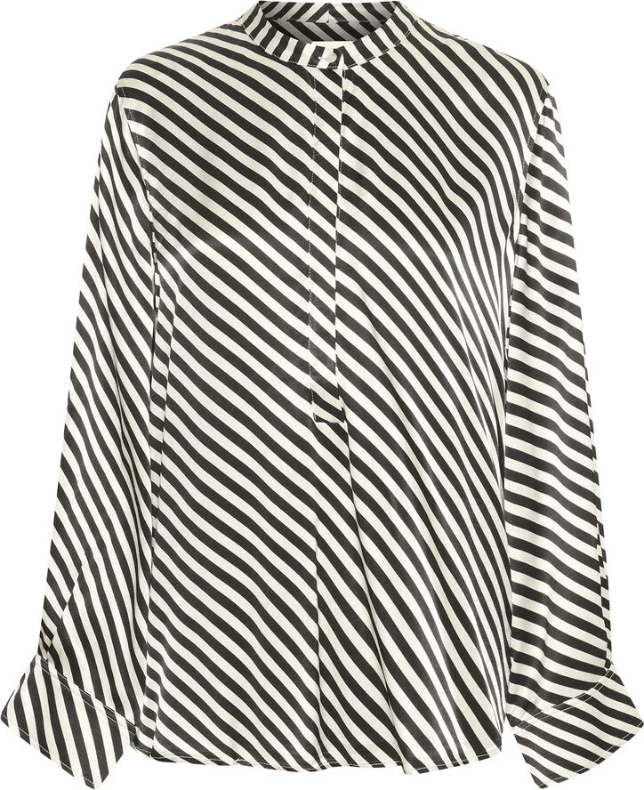 Soaked in Luxury SLSoho Blouse LS STUDIO Black & white diagonal stripe