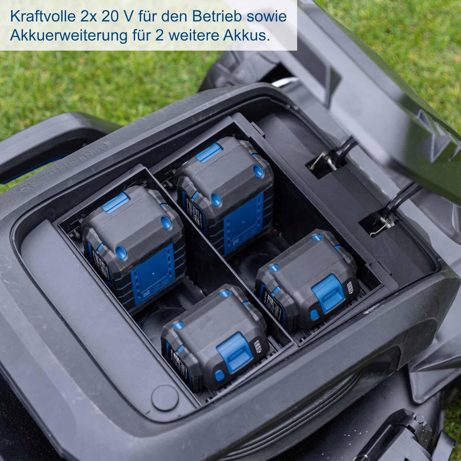 Scheppach Akku-Rasenmäher BC-MP470-X Brushless | Vario-Antrieb | Schnittbreite 47 cm | zentrale Schnitthöhenverstellung | 800 – 900 m² | 20-Volt-IXES-Serie | inkl. 4X 4Ah Akku und 2X 4,5A Ladegerät