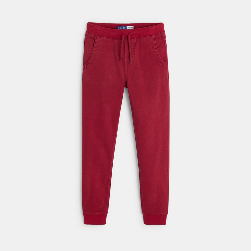 Jogpant uni en toile stretch rouge garçon