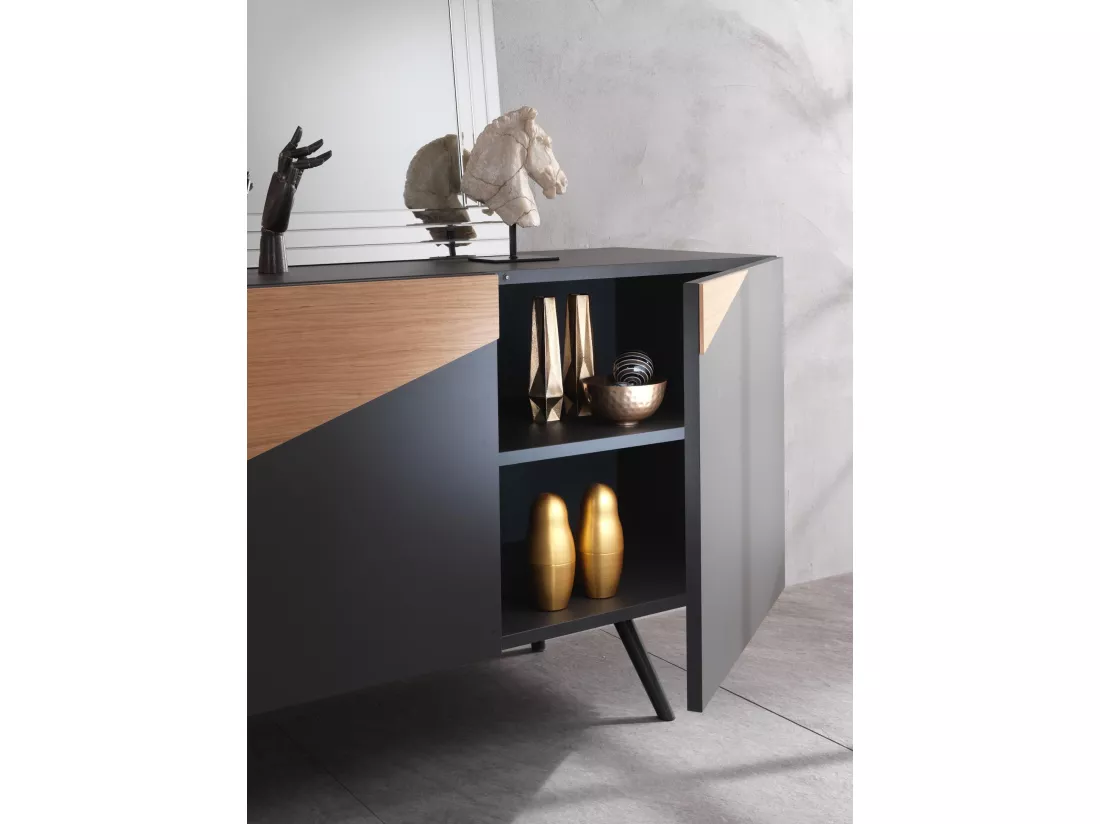 Ginger Buffet 3 portes (180 x 80 H cm) en mélaminé gris foncé