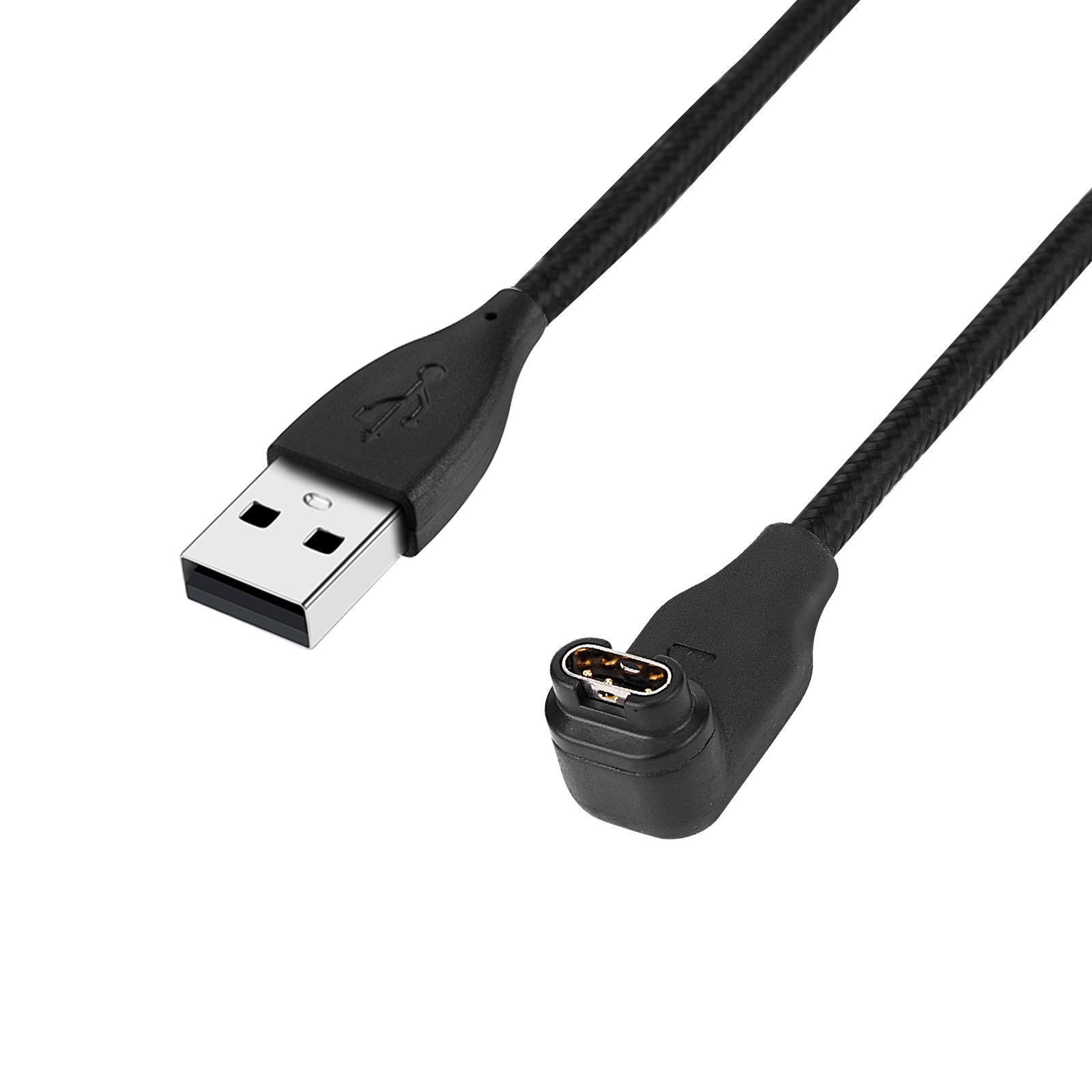 (1m) USB A auf Garmin Fenix Nylon Ladekabel 90 Grad Winkel - Schwarz