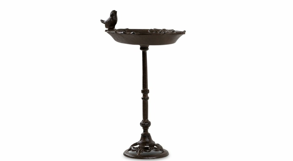 Abreuvoir oiseau sur pied fonte fonte marron 27.5x19x39cm