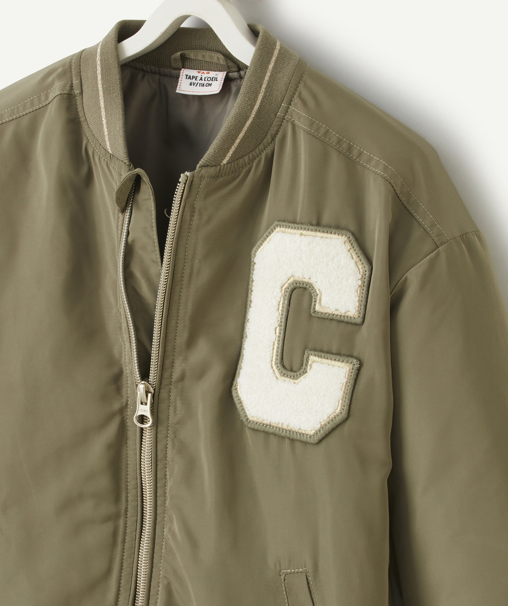 BOMBERS FILLE SATINÉ EN REMBOURRAGE RECYCLÉ KAKI ET PATCH EN BOUCLETTE