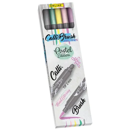 ONLINE Set Calli.Brush, 5 Double-Tip Pens, Pinselspitze und Kalligrafie-Spitze, Pastel