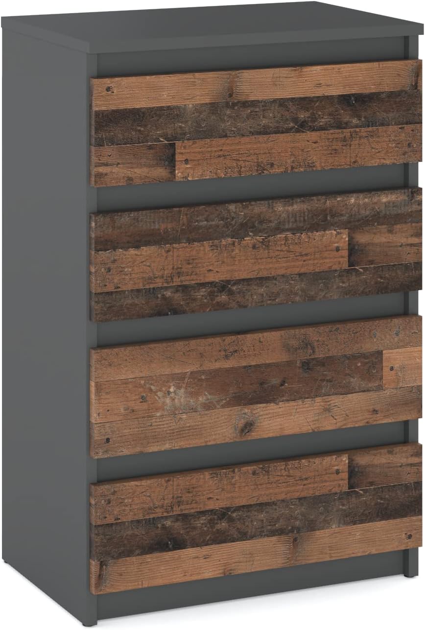 MRBLS Kommode mit 4 Schubladen Sideboard Schubladenschrank Kleiderschrank Modern Möbel mit Schubladen für Ihr Schlafzimmer (Anthrazit - Industrial/Grau Matt - Old Style) – 60 x 92,5 x 33,5cm (B/H/T)