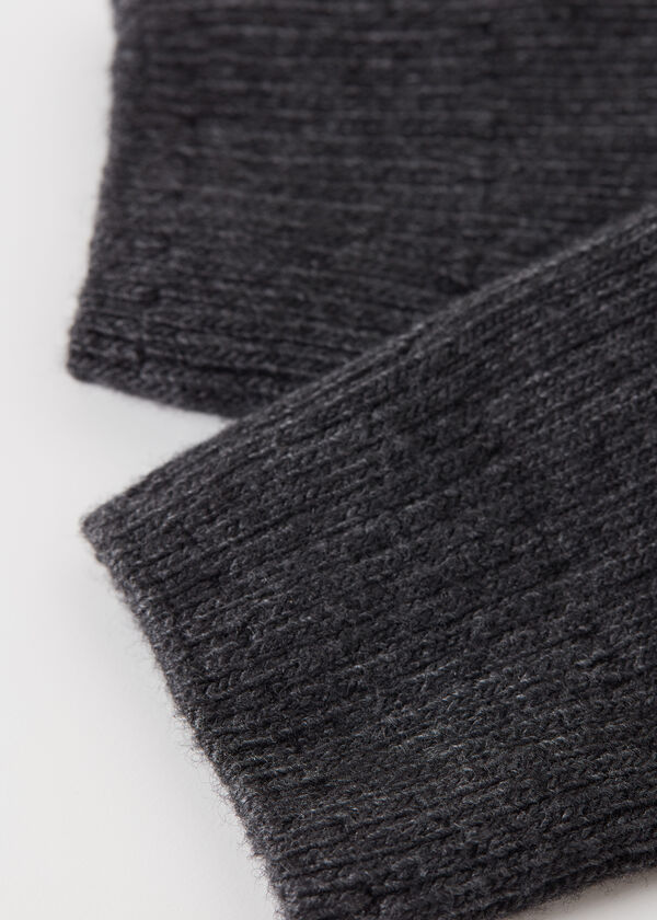 Meias curtas caneladas em lã e cashmere