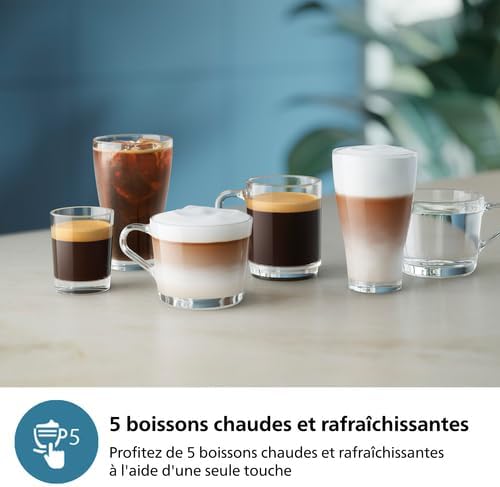 Philips Machine à Expresso Entièrement Automatique Séries 3300-5 Boissons, Mousseur à Lait Classique, SilentBrew, Broyeur 100% Céramique, Filtre AquaClean. Noir Chrome (EP3326/90)