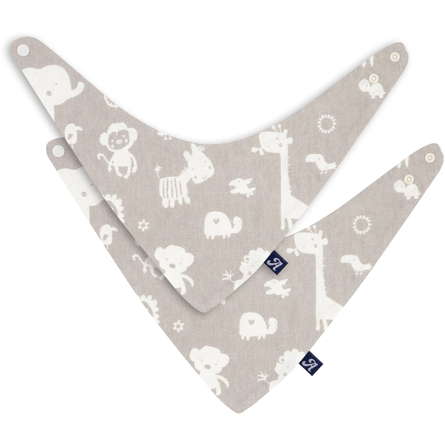 Alvi® Dreieckstuch 2er Pack Zootiere taupe