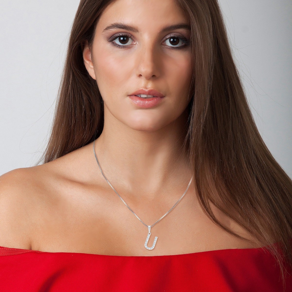 Collier lettre U SC Crystal en Argent rhodié 925/1000