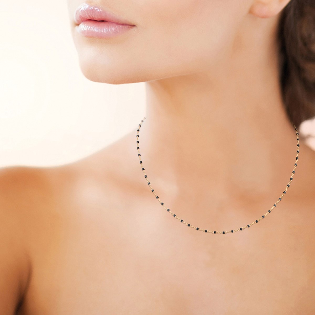 Collier Brillaxis perles de Miyuki noires plaqué or
