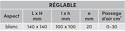 Grille d'aération PVC Autogyre à persiennes blanche réglable 140 x 140 mm