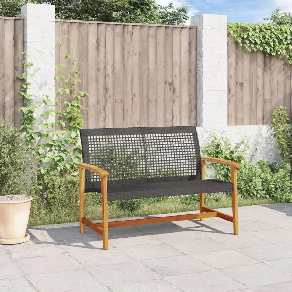 vidaXL - Tuinbank - Zwart - Poly rattan en acaciahout - 112 cm