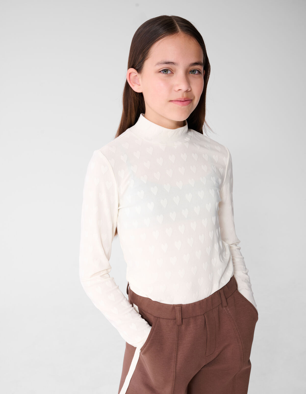 All Over Heart Print Top Gebroken Wit