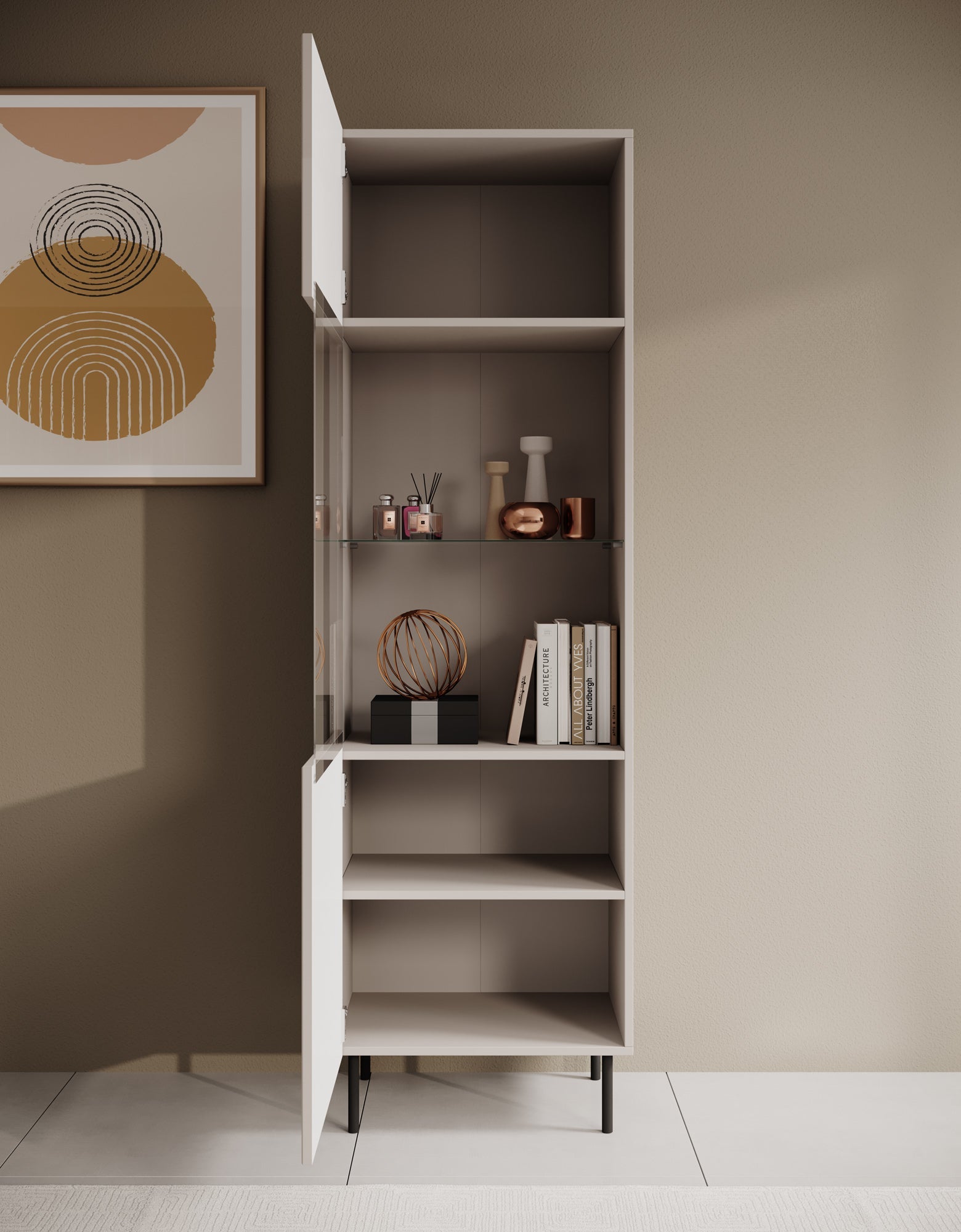 Meubella - Vitrinekast Alex - Beige - 55 cm