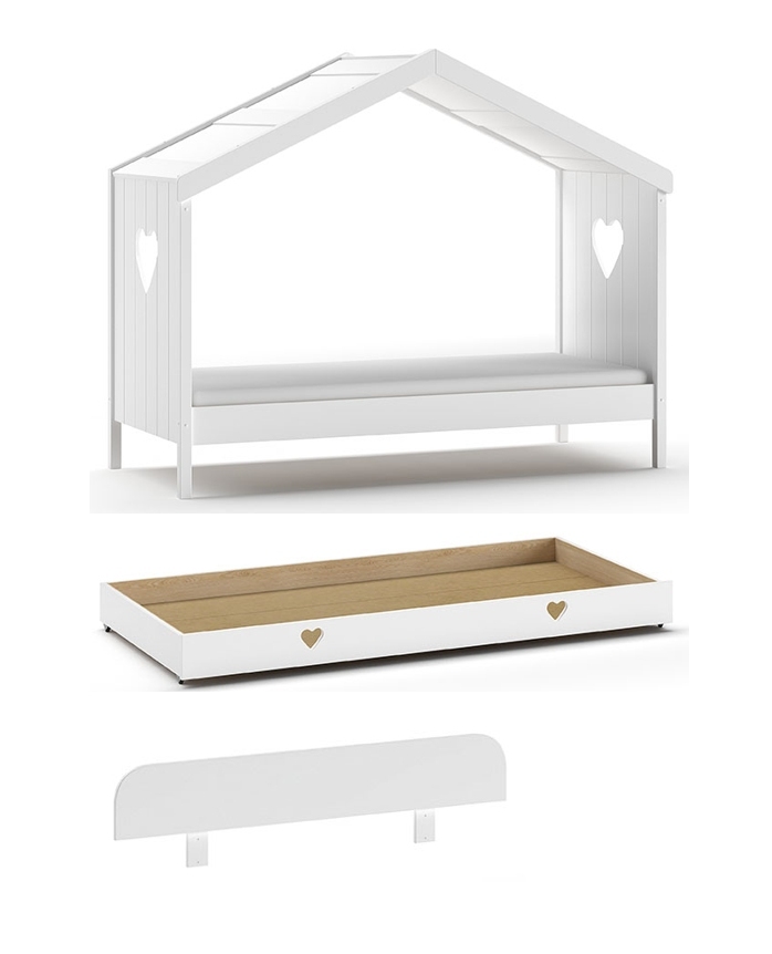 Hausbett AMORI - weiß - mit Bettschublade - 90x200 cm