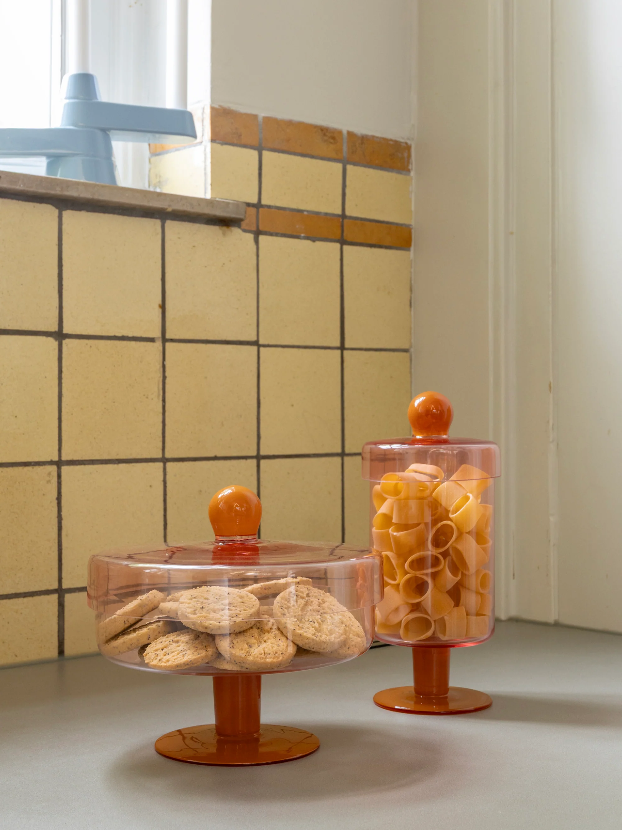 Handgemaakte hoge glazen opbergpot Duo