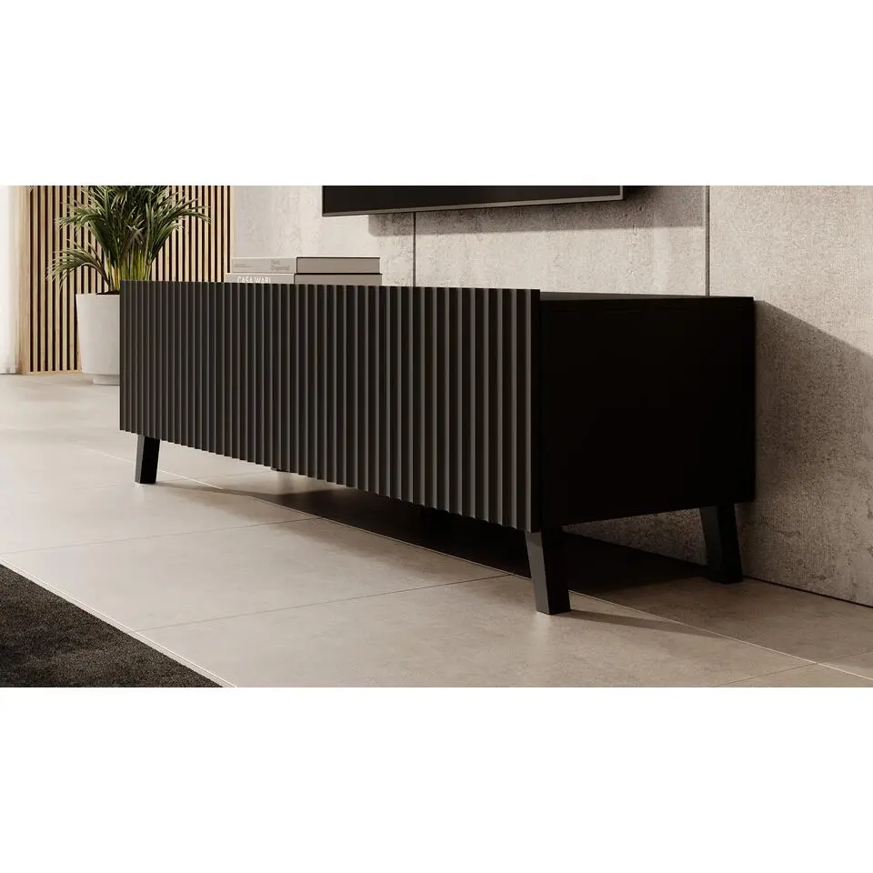 Meubella - TV-Meubel Pepinos 2 - Mat zwart - 150 cm