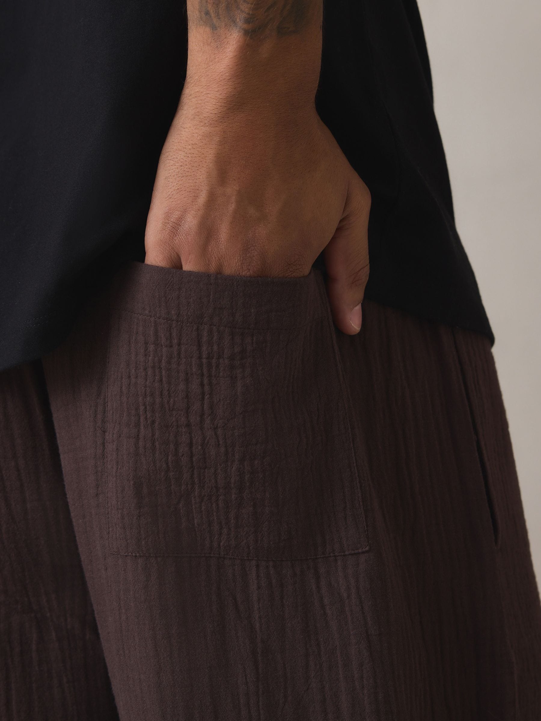 Zwart/bruin - Cheesecloth Short Sleeve Pyjamas Set
