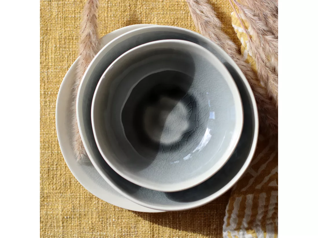 Ogo Living - Lot 6 Coquetiers Cap H6cm En Gres Blanc Et Gris