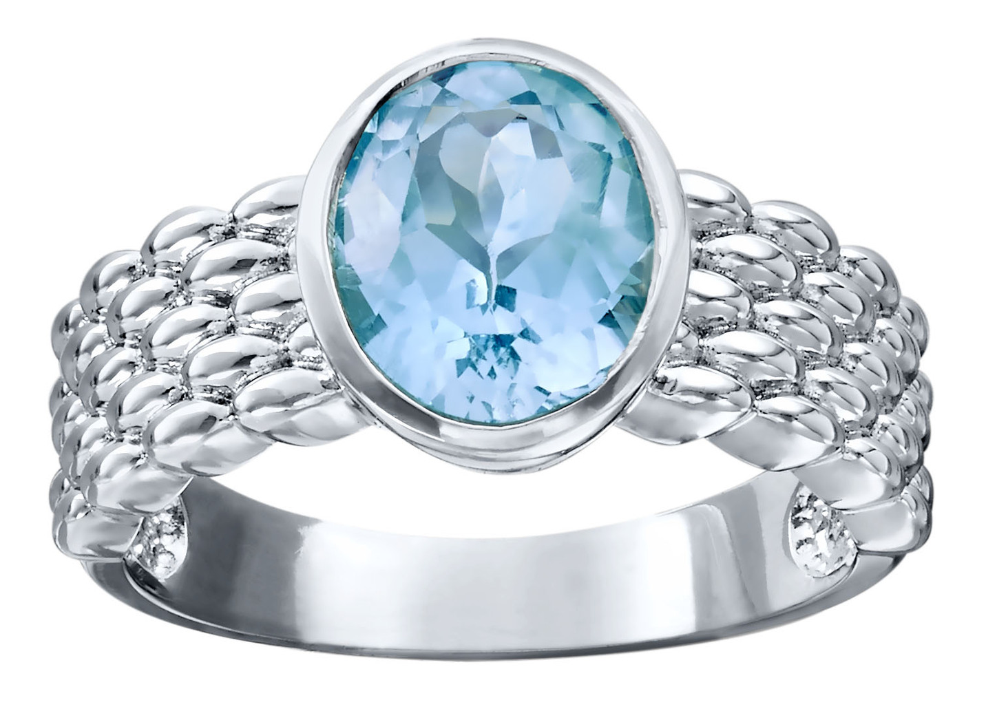 Damenring mit Blautopas und Ringschiene mit Struktur
