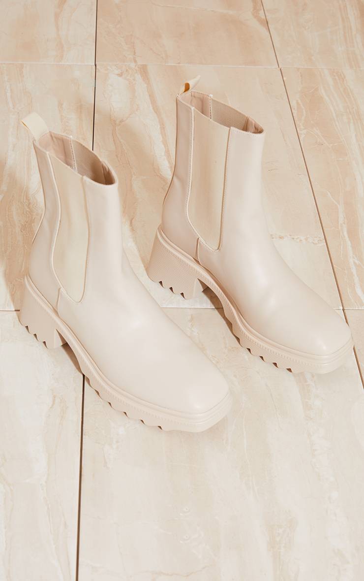 Crème Bottines Chelsea À Talon En Synthétique Mat