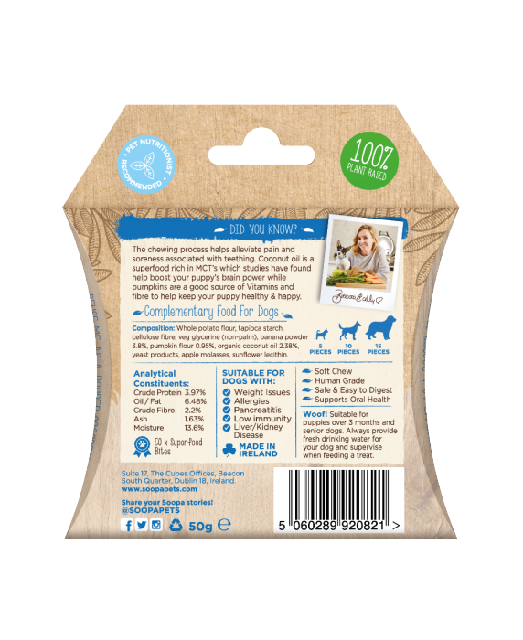 SOOPA - BLAND 4 for 119 -Puppy Bites Banana & Pumpkin 50g