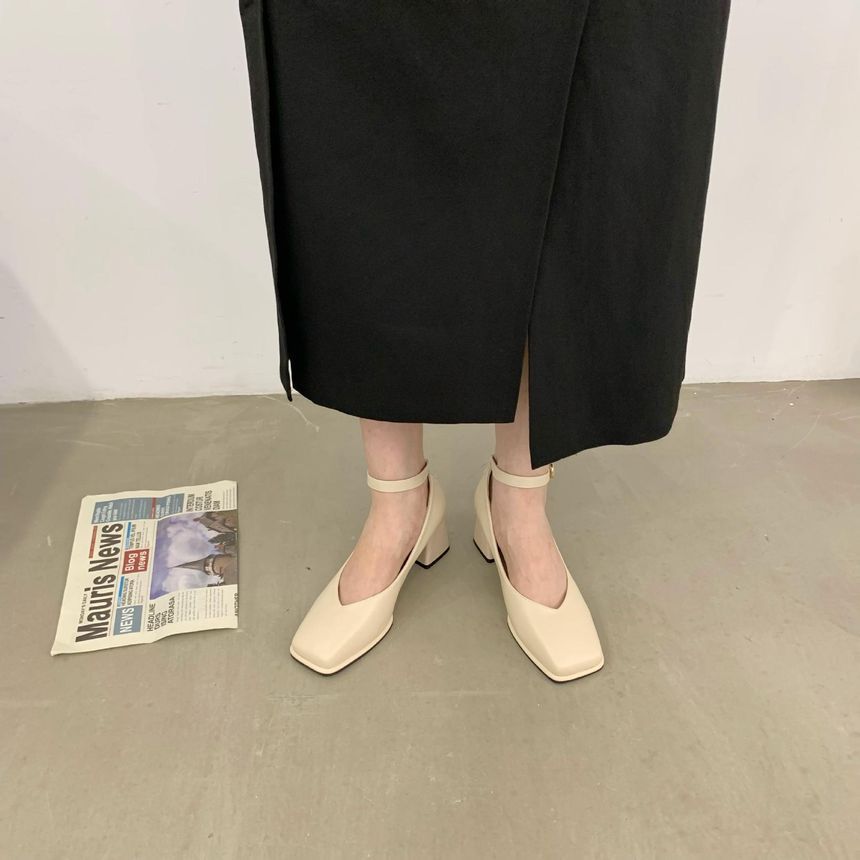 Anran - Mary Jane pumps met blokhak en effen hak