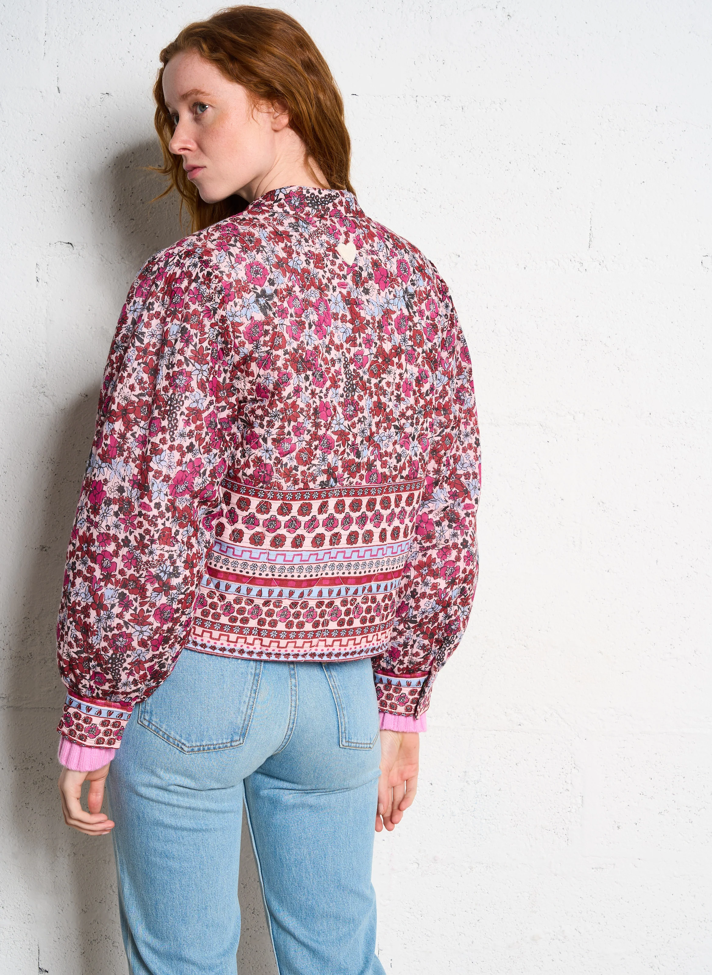PATTY - Veste droite en coton mélangé imprimé | Rouge